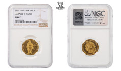 Leopold II. Ducat 1792. Kremnitz. Rare!

Extraordinary specimen with mint lustre in the field! Slightly adjusted. NGC MS 62.

Leopold II. Dukát 17...