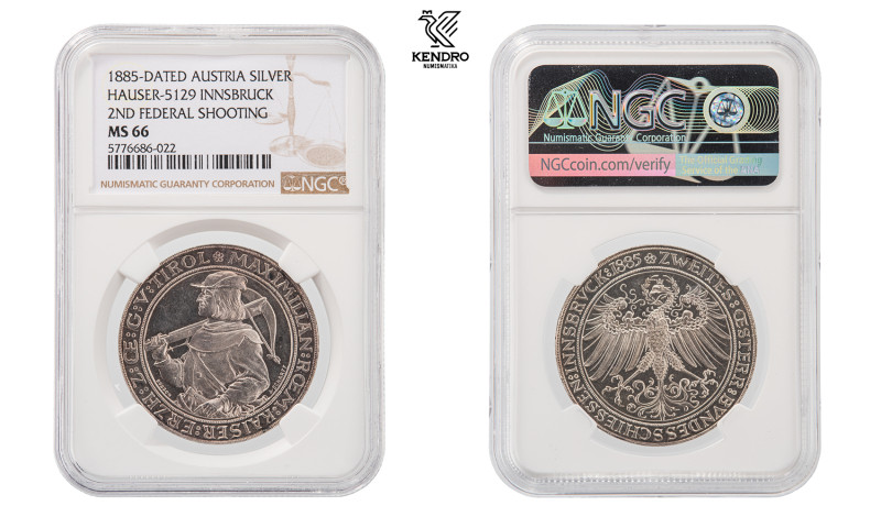 Francis Joseph I. Silver Medal 1885 (2 Gulden). II. Austrian federal shooting co...