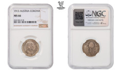 Francis Joseph I. Corona 1913. Vienna.

Extraordinary specimen with mint lustre in the field! TOP POP. NGC MS 66.

František Josef I. Koruna 1913....