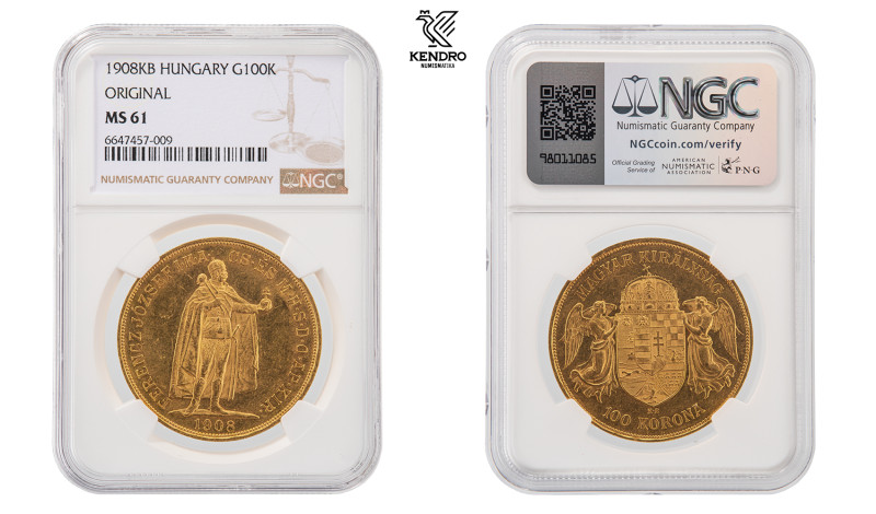 Francis Joseph I. 100 Corona 1908. Kremnitz. Rare!

Small scratches. NGC MS 61...