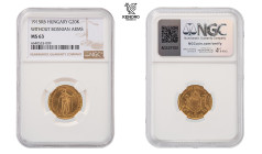 Francis Joseph I. 20 Corona 1915. Kremnitz. 

TOP POP. NGC MS 63.

František Josef I. 20 Koruna 1915. Kremnice.

TOP POP. NGC MS 63.

6,77 g, ...