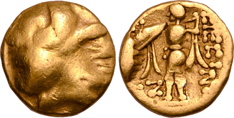 Central Europe, the Boii AV 1/3 Stater. Athene-Alkis Type. Circa 2nd century BC....