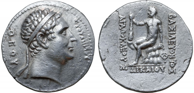 Greco-Baktrian Kingdom, Agathokles AR Tetradrachm. Circa 185-180 BC. Commemorati...