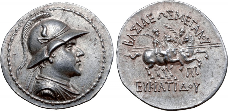 Greco-Baktrian Kingdom, Eukratides I Megas AR Tetradrachm. Circa 170-145 BC. Dra...