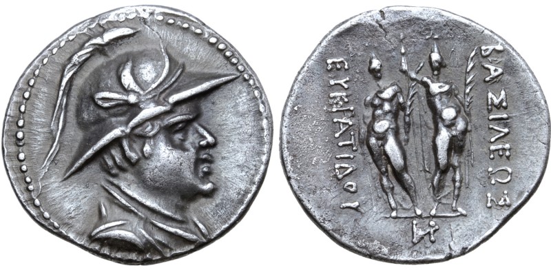 Greco-Baktrian Kingdom, Eukratides I Megas AR Hemidrachm. Circa 170-145 BC. Diad...