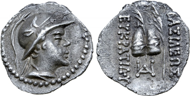 Greco-Baktrian Kingdom, Eukratides I Megas AR Obol. Circa late 160s BC. Draped a...