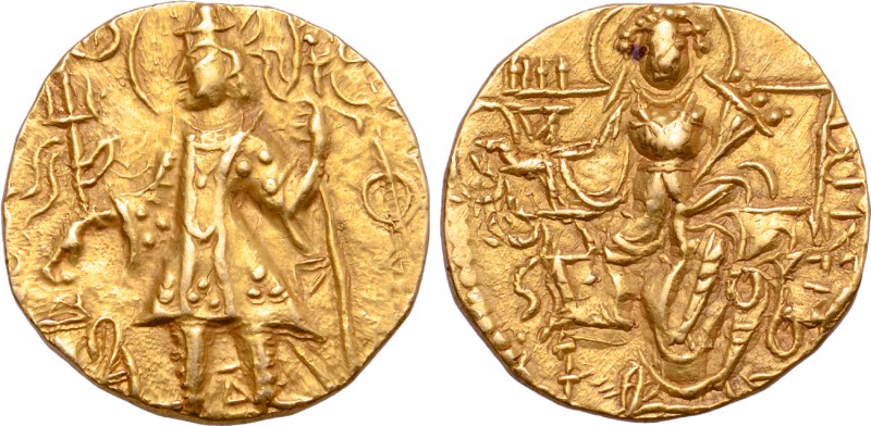 Kushan Empire, Vasishka AV Dinar. Mint A, 17th emission, circa AD 240-250. Vasis...