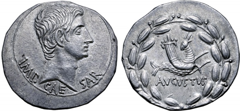 Augustus AR Cistophorus. Ephesus, circa 25 BC. IMP CAESAR, bare head right / AVG...