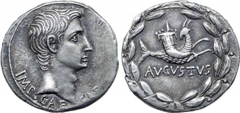 Augustus AR Cistophorus. Ephesus, circa 25 BC. IMP CAESAR, bare head right / AVG...