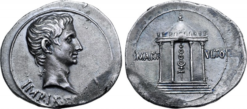 Augustus AR Cistophorus. Pergamum, circa 19-18 BC. IMP•IX•TR•PO•V, bare head rig...