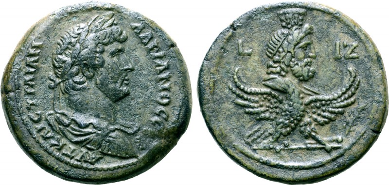 Hadrian Æ Drachm of Alexandria, Egypt. Dated RY 17 = AD 132/133. AVT KAIC TPAIAN...