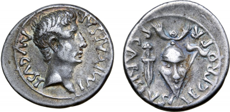 Augustus AR Denarius. Emerita, circa 25-23 BC. P. Carisius, legate. IMP CAESAR A...