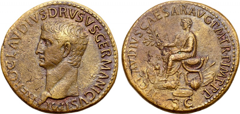 Nero Claudius Drusus (father of Claudius) Æ Sestertius. Rome, AD 41-54. NERO CLA...