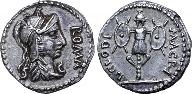 Clodius Macer AR Denarius. Carthage(?), April - October(?) AD 68. Helmeted head ...