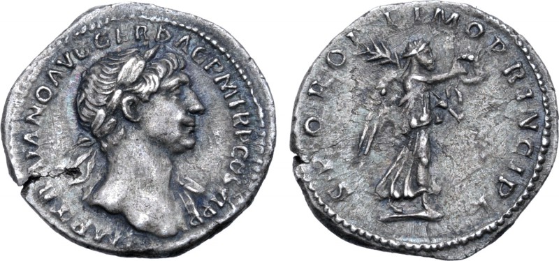 Trajan AR Quinarius. Rome, AD 112-114. IMP TRAIANO AVG GER DAC P M TR P COS VI P...