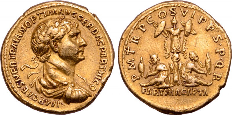 Trajan AV Aureus. Rome, AD 116. IMP CAES NER TRAIAN OPTIM AVG GER DAC PARTHICO, ...
