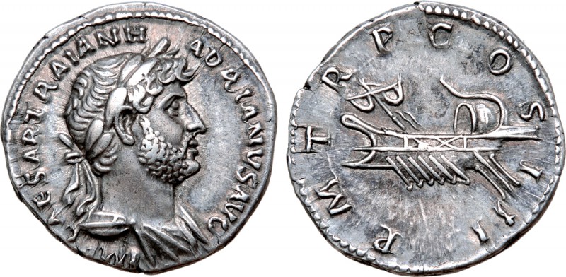 Hadrian AR Denarius. Rome, AD 119-122. IMP CAESAR TRAIAN HADRIANVS AVG, laureate...