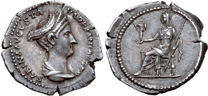 Sabina (wife of Hadrian) AR Denarius. Rome, AD 128. SABINA AVGVSTA HADRIANI AVG ...