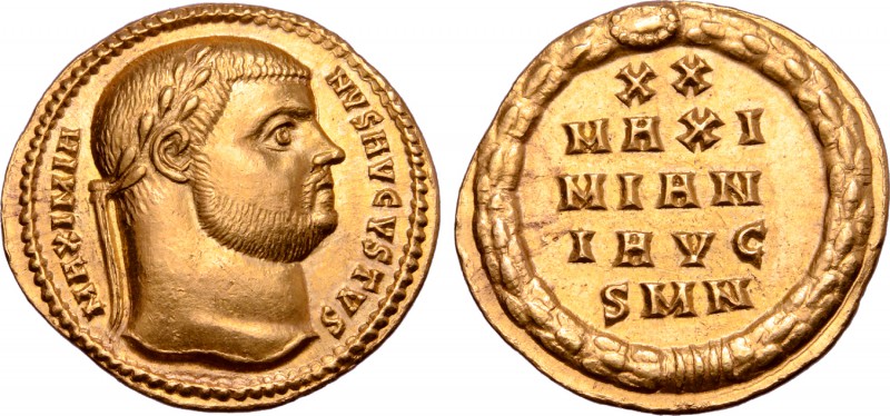 Maximianus AV Aureus. Nicomedia, AD 303. MAXIMIANVS AVGVSTVS, laureate head righ...