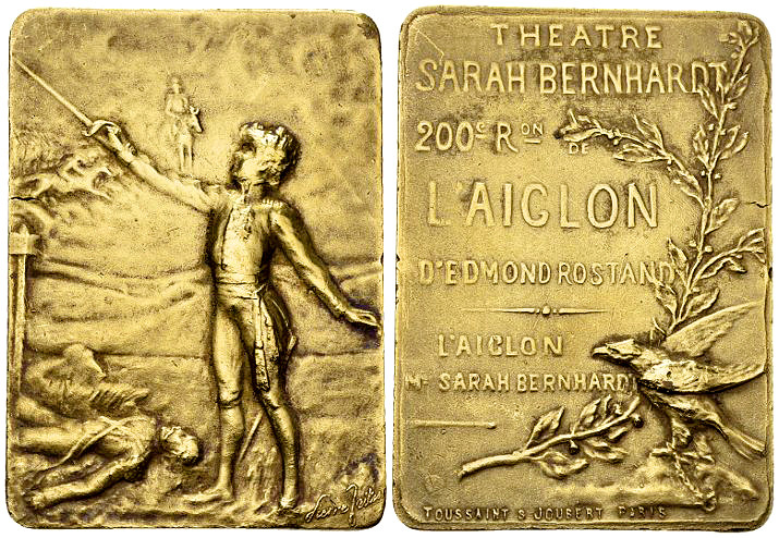 Paris, Plaquette en bronze doré s.d., Sarah Bernhardt 

France, Paris. Plaquet...