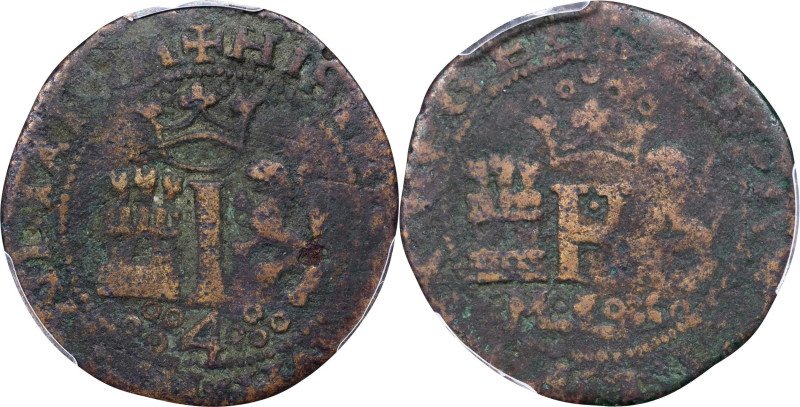 MEXICO. 4 Maravedis, ND (1542)-oMo. Mexico City Mint. Charles & Johanna. PCGS Ge...