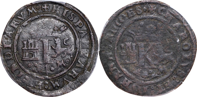 MEXICO. 4 Maravedis, ND (1542-43)-Mo. Mexico City Mint. Charles & Johanna. PCGS ...