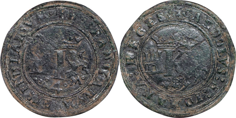 MEXICO. 4 Maravedis, ND (1542-43)-oMo. Mexico City Mint. Charles & Johanna. PCGS...