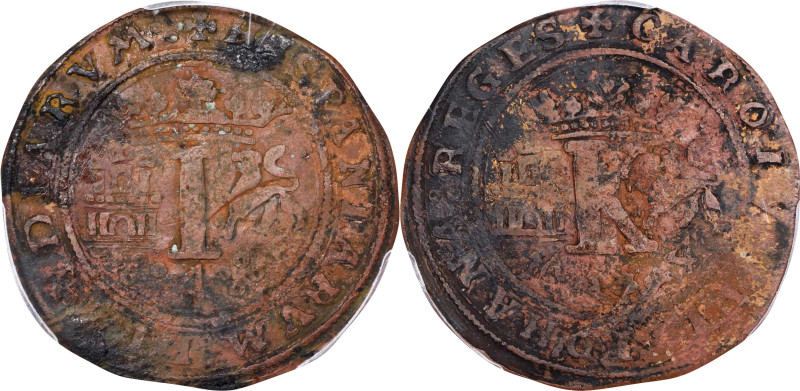 MEXICO. 4 Maravedis, ND (1542-43)-M. Mexico City Mint. Charles & Johanna. PCGS G...