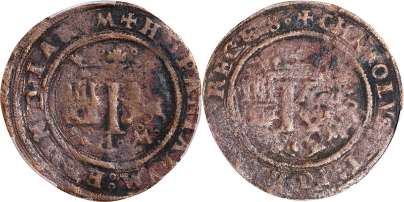 MEXICO. 4 Maravedis, ND (1542-43)-oMo o. Mexico City Mint. Charles & Johanna. PC...