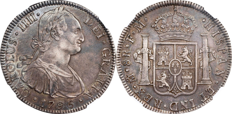 MEXICO. 8 Reales, 1796-Mo FM. Mexico City Mint. Charles IV. NGC EF-45.
KM-109; ...