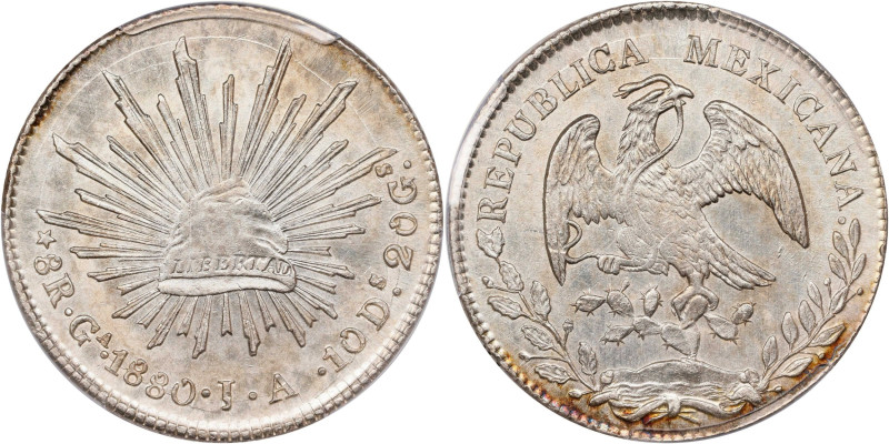 MEXICO. 8 Reales, 1880-Ga JA. Guadalajara Mint. PCGS Genuine--Cleaned, AU Detail...