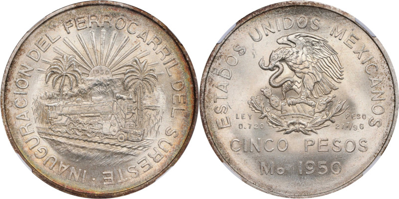 MEXICO. 5 Pesos, 1950-Mo. Mexico City Mint. NGC MS-66.
KM-466. Struck to commem...