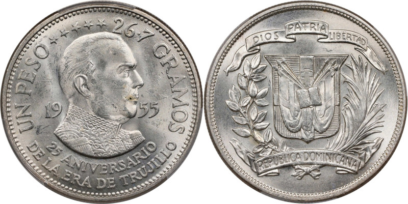 DOMINICAN REPUBLIC. Peso, 1955. Philadelphia Mint. PCGS MS-63.
KM-23. Mintage: ...