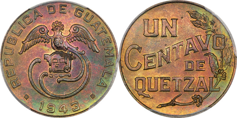 GUATEMALA. Centavo, 1943. Philadelphia Mint. PCGS MS-64.
KM-251. A lustrous and...