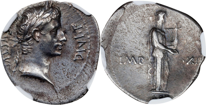 AUGUSTUS, 27 B.C.- A.D. 14. AR Denarius (3.66 gms), Lugdunum Mint, 10 B.C. NGC C...