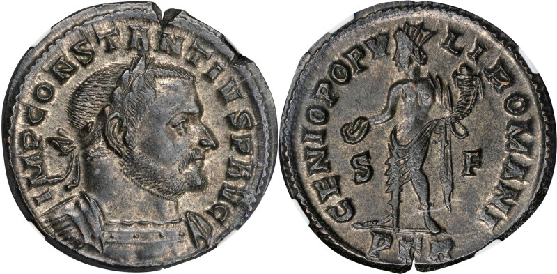 CONSTANTIUS I, A.D. 305-306. BI Nummus (10.01 gms), Treveri Mint, ca. A.D. 302-3...