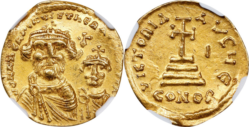 HERACLIUS with HERACLIUS CONSTANTINE, 610-641. AV Solidus (4.43 gms), Constantin...