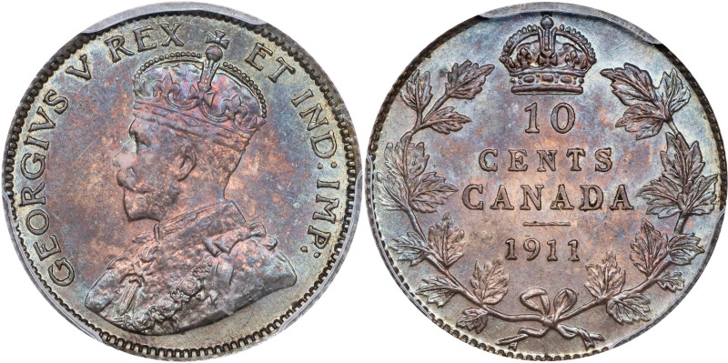 CANADA. 10 Cents, 1911. Ottawa Mint. George V. PCGS MS-64.
KM-23. Full of resou...