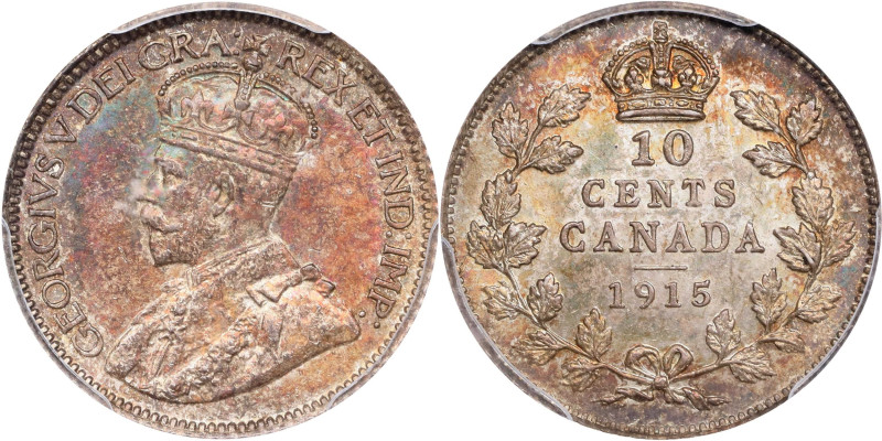 CANADA. 10 Cents, 1915. Ottawa Mint. George V. PCGS MS-64.
KM-23. Possessing so...