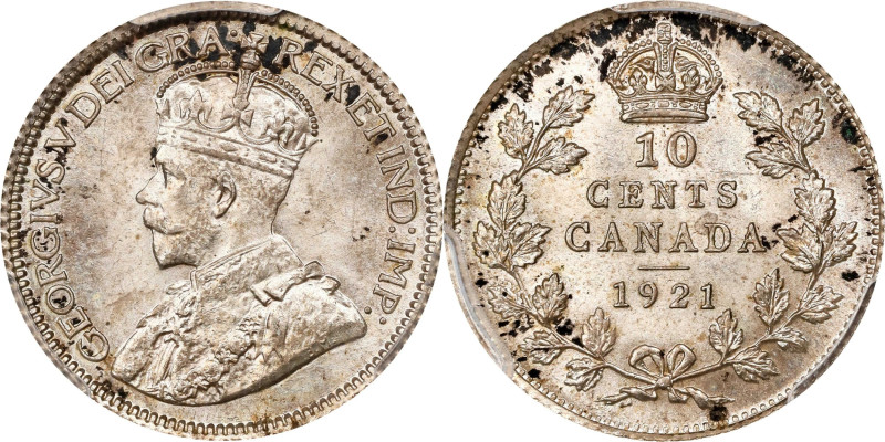 CANADA. 10 Cents, 1921. Ottawa Mint. George V. PCGS MS-65.
KM-23A. A phenomenal...