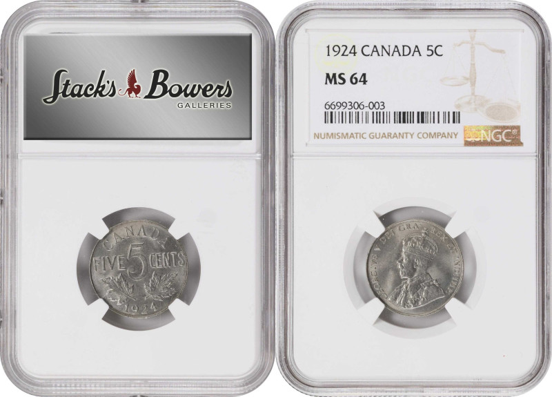 CANADA. Duo of 5 Cents (2 Pieces), 1922 & 1924. Ottawa Mint. George V. Both NGC ...