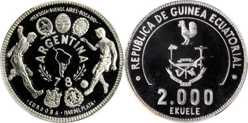 EQUATORIAL GUINEA. Silver 2000 Ekuele, 1979. Madrid Mint. PCGS MS-68 Deep Cameo....