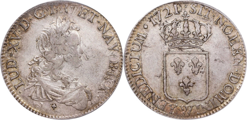 FRANCE. Ecu, 1721/0-W. Lille Mint. Louis XV. PCGS EF-40.
KM-459.21; Gad-319. Go...