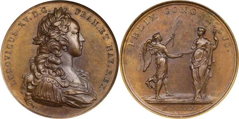 FRANCE. Louis XV/Peace negotiation at Cambrai Bronze Medal Restrike, "1721". PCG...