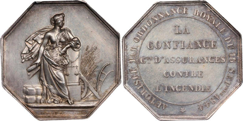 FRANCE. Fire Insurance Silver Jeton, 1844. Paris Mint. PCGS Genuine--Cleaned, Un...