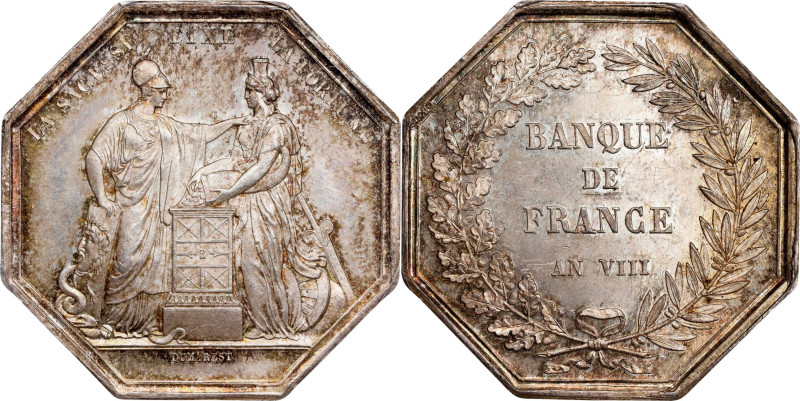 FRANCE. Bank of France Octagonal Silver Jeton, "Year VIII" (ca. 1845-60). Paris ...