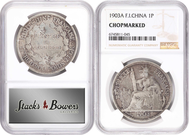 FRENCH INDO-CHINA. Quartet of Chopmarked Piastres (4 Pieces), 1896-1903-A. Paris...