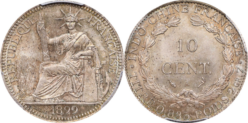 FRENCH INDO-CHINA. 10 Centimes, 1899-A. Paris Mint. PCGS MS-64.
KM-9; Lec-141. ...