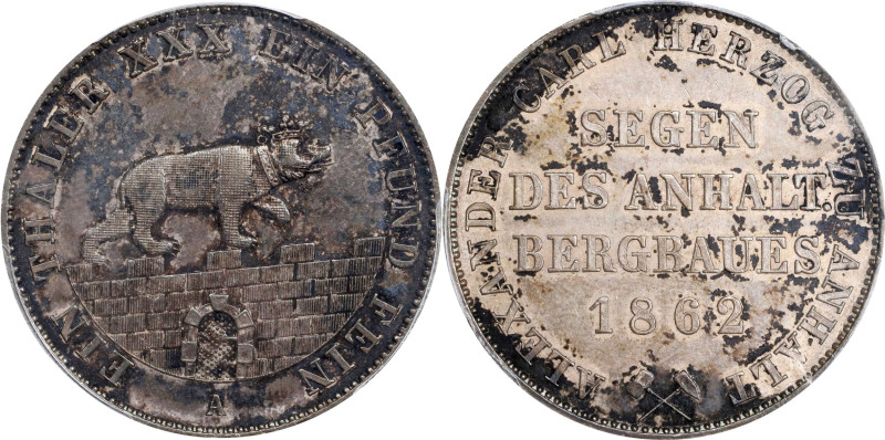 GERMANY. Anhalt-Bernburg. Alexander Carl "Mining" Taler, 1862-A. Berlin Mint.
D...