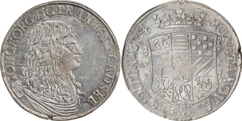 GERMANY. Anhalt-Dessau. 2/3 Taler, 1674. Eisleben Mint. Johann Georg II. PCGS Ge...